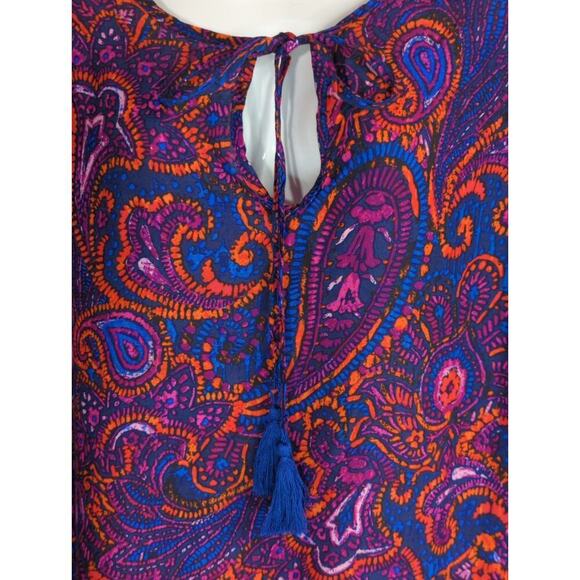 Mabel Navy Orange & Blue Paisley Tasseled Neck Tunic Top Women Large Boho NWT - Picture 5 of 10